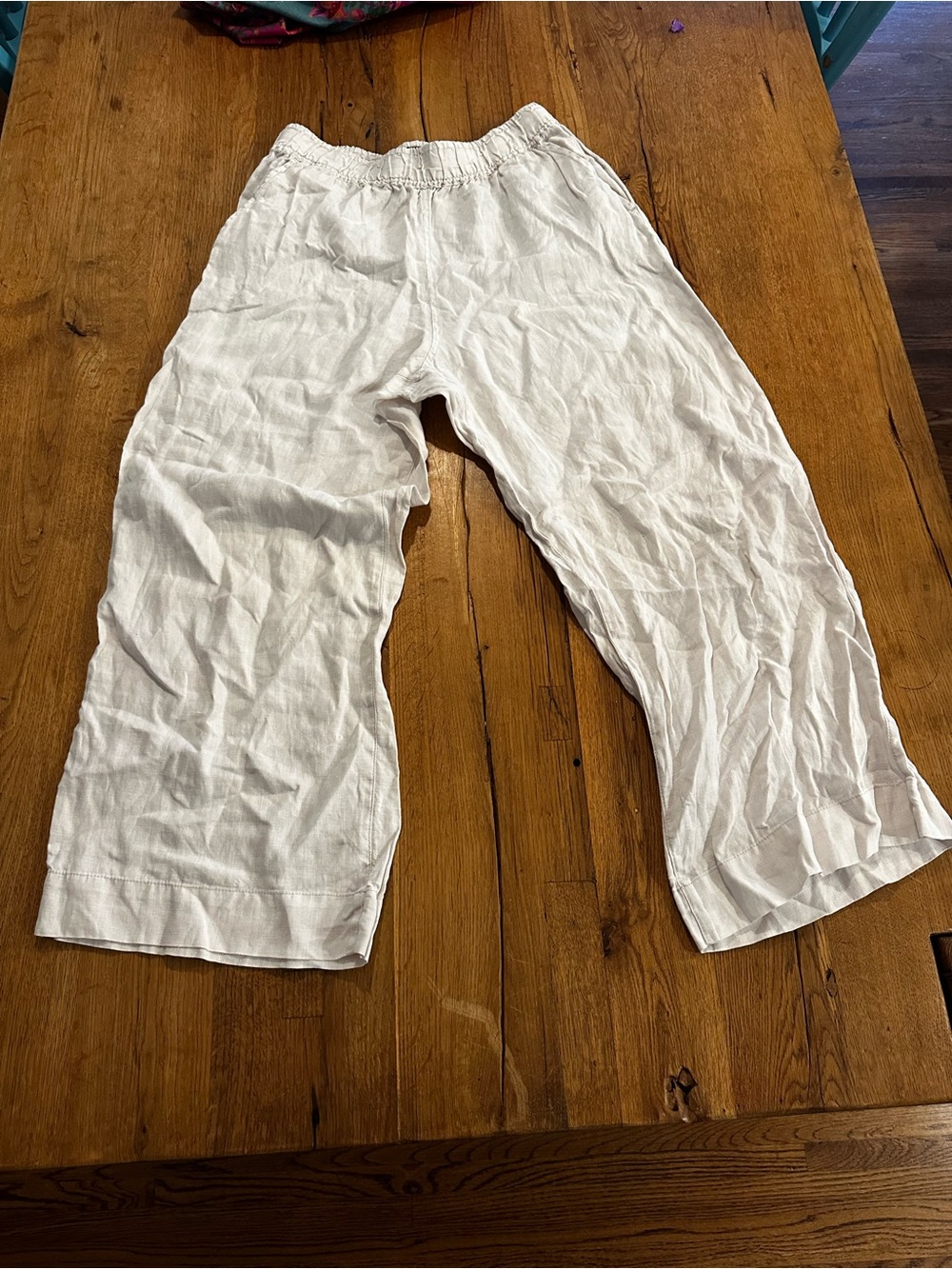 Women's White Linen Wide-Leg Pants